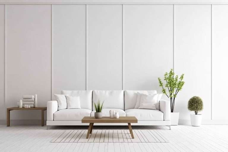 Condo Interior Design & Renovation Singapore 21 Minimalist condo living room with white sofa, panel feature wall and indoor plants